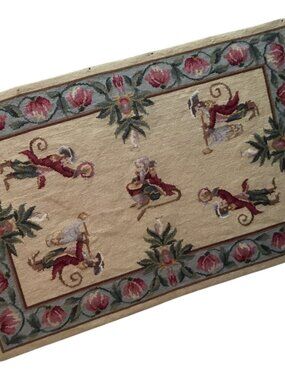 Vintage Aubusson Style Needlepoint Wool Rug Chinoisere Monkey Promenade 35 x 23